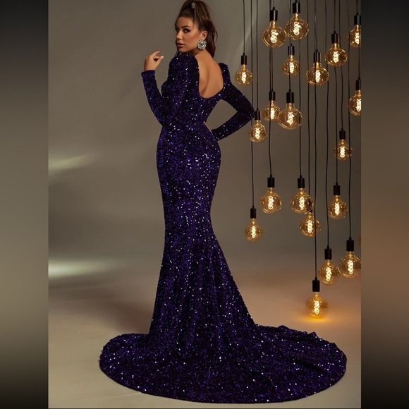 Long Purple Sequin Gown with train - Picture 2 of 7